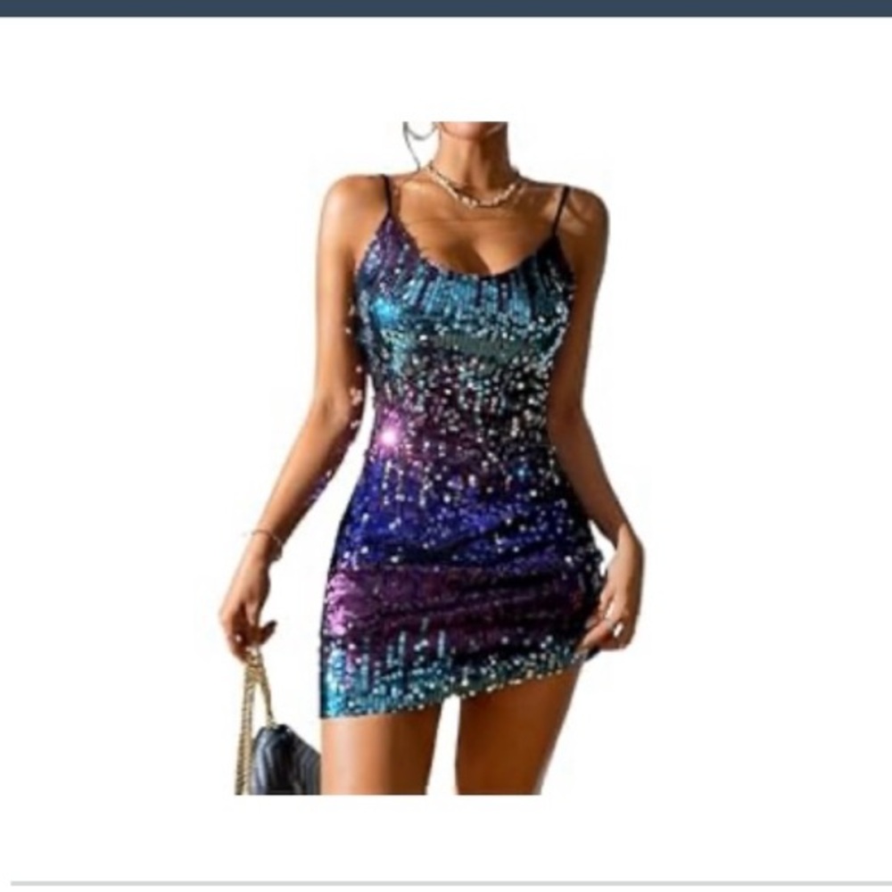 Sequin Party Dress - Blue and Purple Medium Sexy Mini Shiny Sparkle
